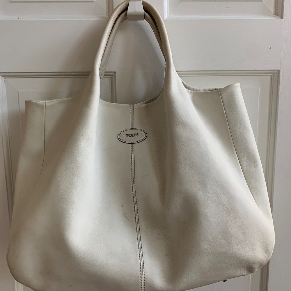 TODS Large White Shopper Tote "24H"